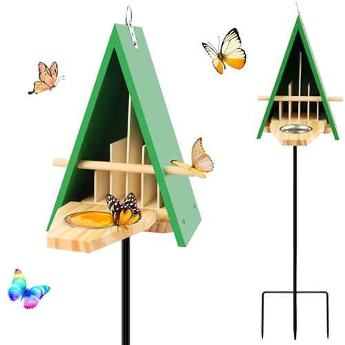 UQM 2025 New Butterfly House and Feeder for Outside, Wooden Butterfly House with Metal Stake for Garden, Natural Butterfly Habitat with Butterfly Puddler on The Floor or Hanging on Tree Wall - Image 1