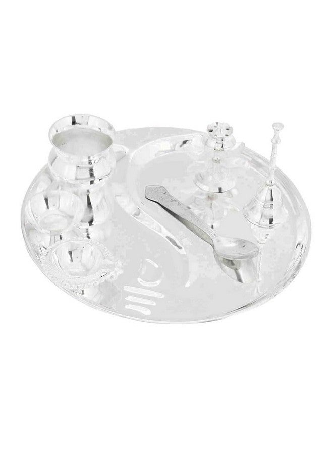 Artrust طقم صينية غانيش الفضية المطلية من أرتراست | فضي - طقم صينية مكون من 7 قطع | صينية بوجا من الفولاذ المقاوم للصدأ مع ملحقات نحاسية - Image 5