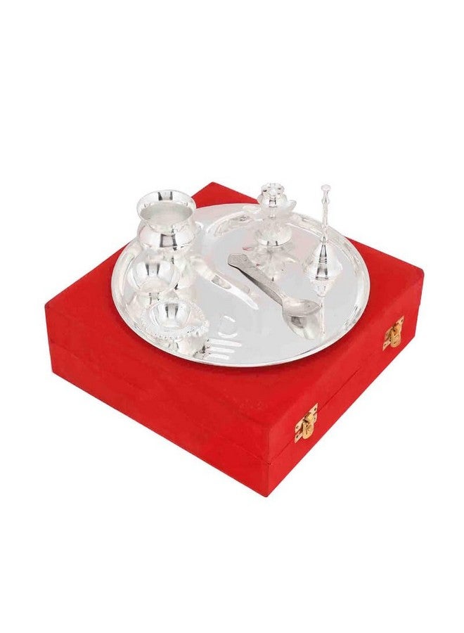 Artrust طقم صينية غانيش الفضية المطلية من أرتراست | فضي - طقم صينية مكون من 7 قطع | صينية بوجا من الفولاذ المقاوم للصدأ مع ملحقات نحاسية - Image 4