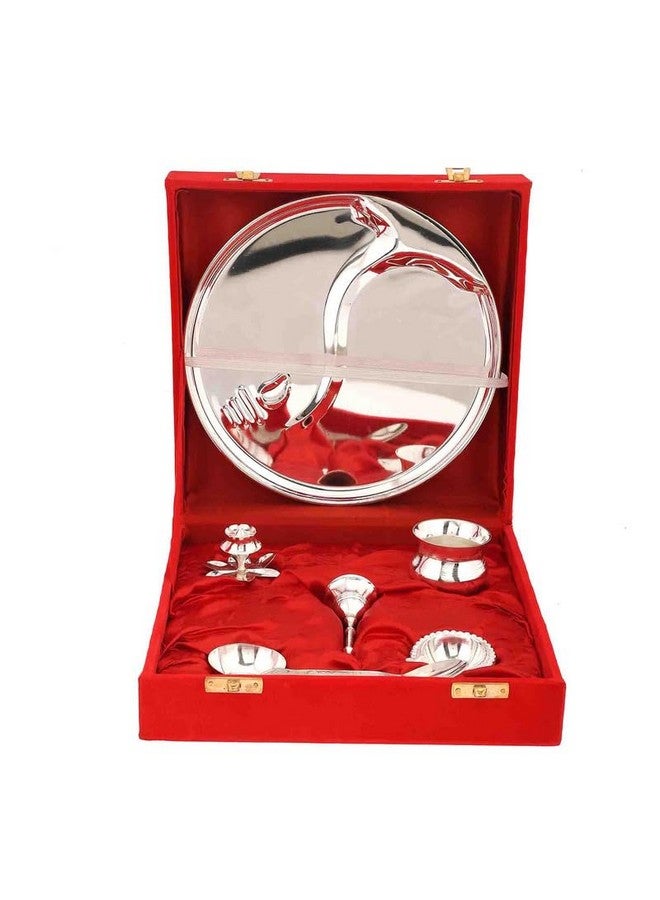 Artrust طقم صينية غانيش الفضية المطلية من أرتراست | فضي - طقم صينية مكون من 7 قطع | صينية بوجا من الفولاذ المقاوم للصدأ مع ملحقات نحاسية - Image 1