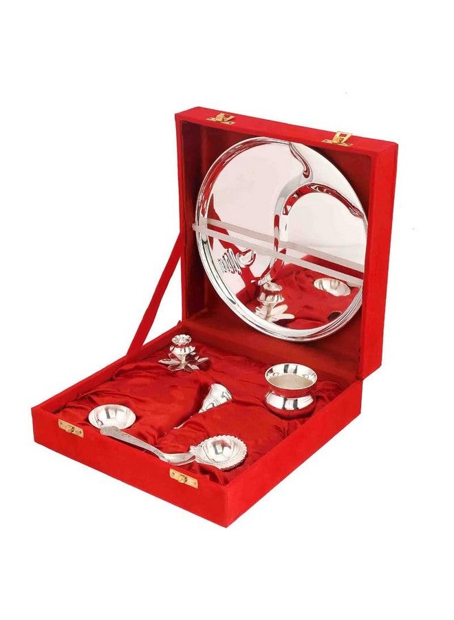 Artrust طقم صينية غانيش الفضية المطلية من أرتراست | فضي - طقم صينية مكون من 7 قطع | صينية بوجا من الفولاذ المقاوم للصدأ مع ملحقات نحاسية - Image 2