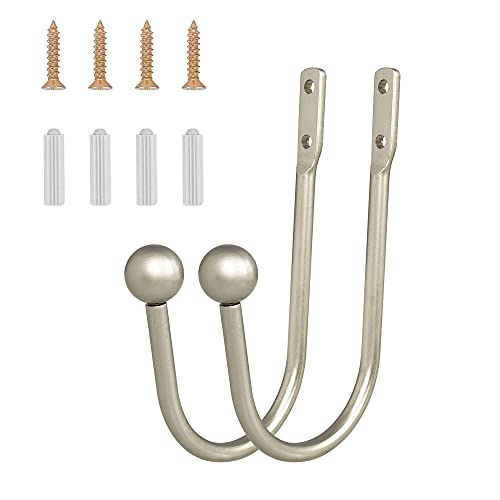 HEMOUR Curtain Holdback, 2 Pcs Wall Mounted Drapery Tiebacks with Screws, Heavy Duty Metal Decorative Window Drapery Holder Curtain Hook, Silver - Image 2