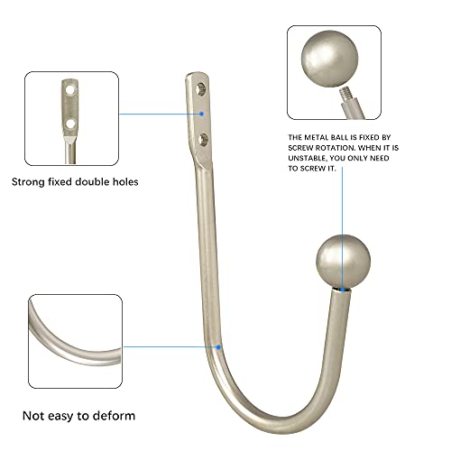 HEMOUR Curtain Holdback, 2 Pcs Wall Mounted Drapery Tiebacks with Screws, Heavy Duty Metal Decorative Window Drapery Holder Curtain Hook, Silver - Image 4