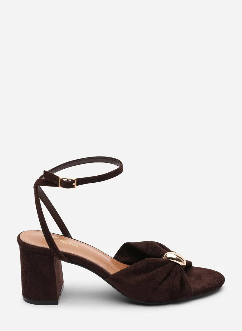 ويرز ذات فروم Bluebird Block Heel Ruched Buckle Dark Brown Suede Sandal