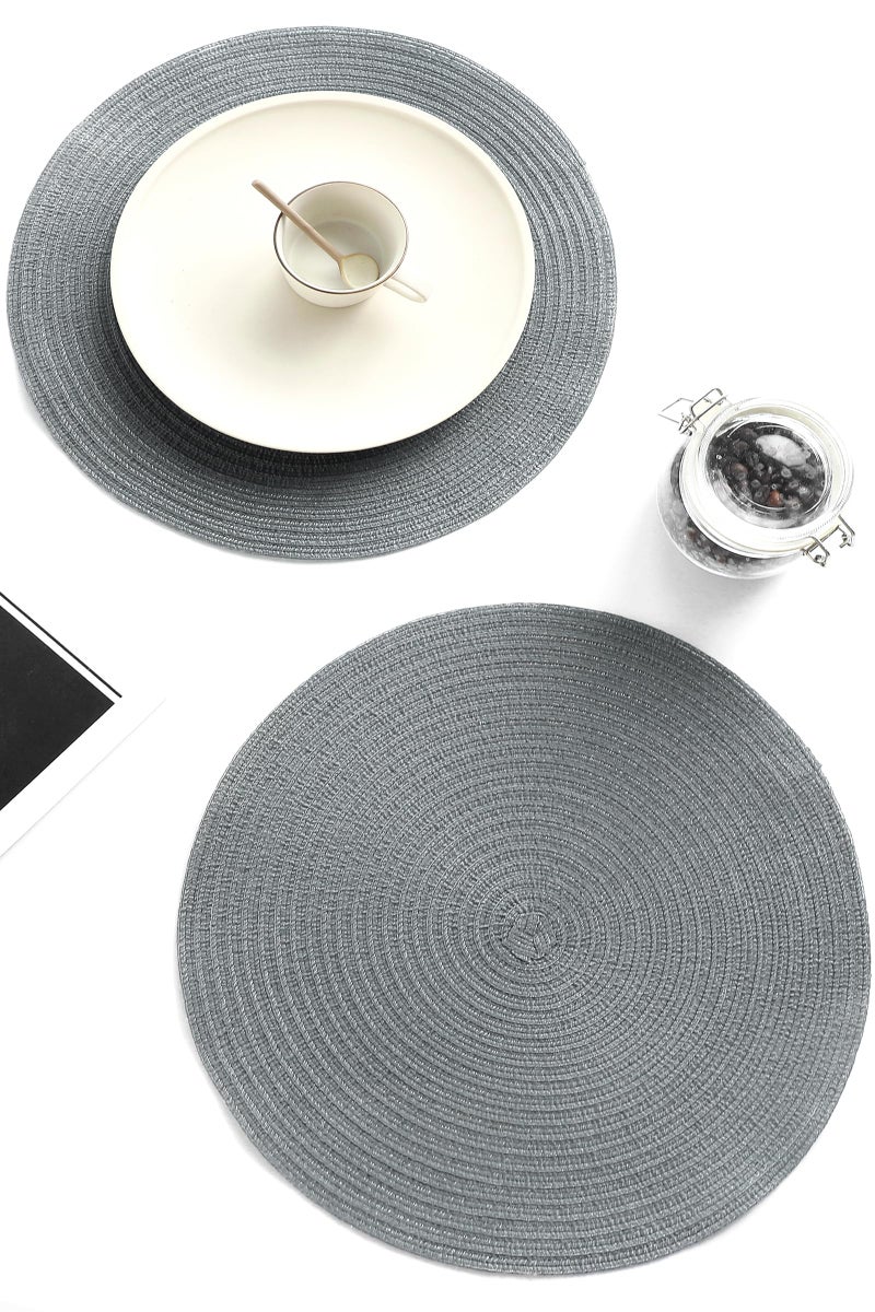 Floroom 15 Inch Round Braided Placemats Set of 4, Washable Heat Resistant Cotton Polyester Circle Place Mats for Kitchen Dining Table - Charcoal Grey - Image 4
