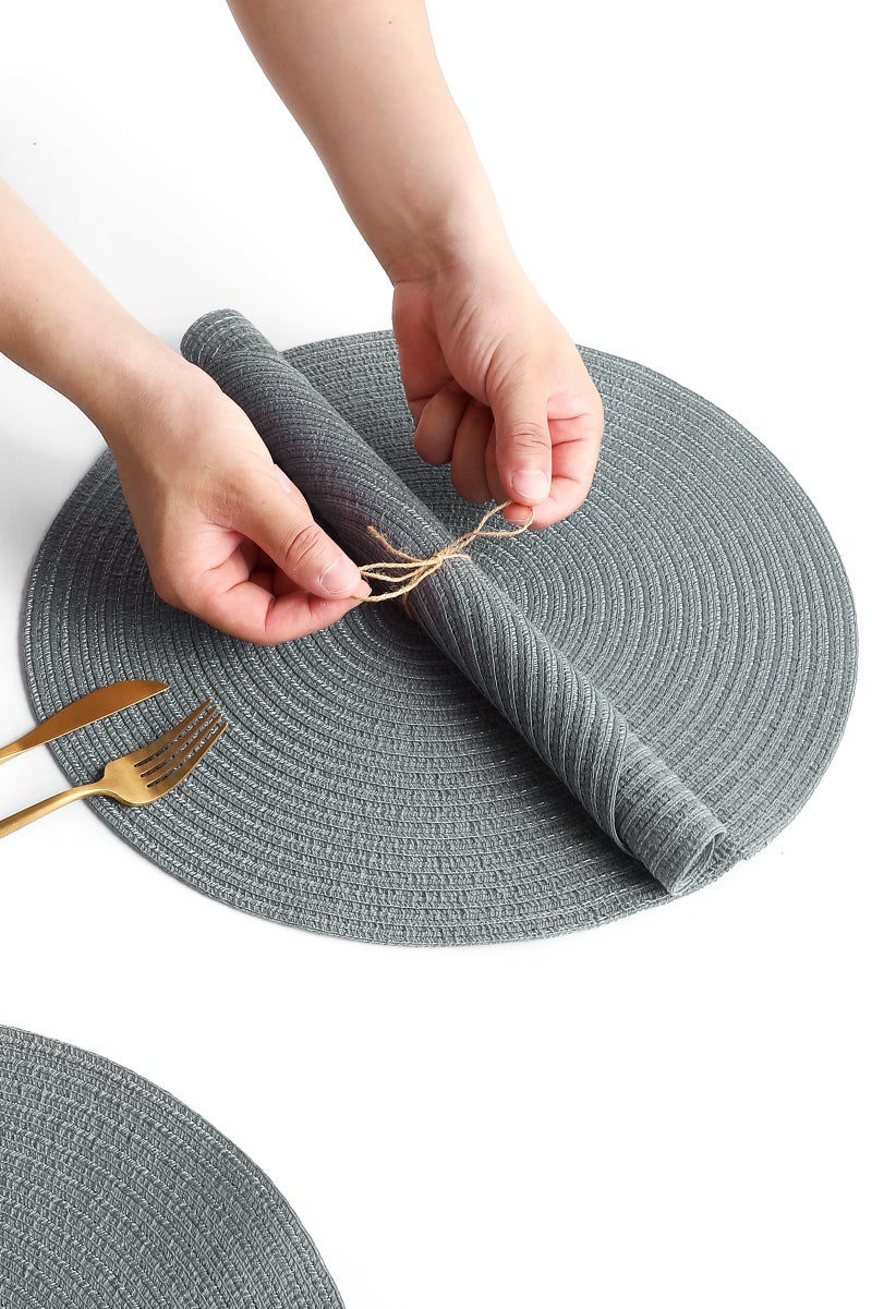 Floroom 15 Inch Round Braided Placemats Set of 4, Washable Heat Resistant Cotton Polyester Circle Place Mats for Kitchen Dining Table - Charcoal Grey - Image 3