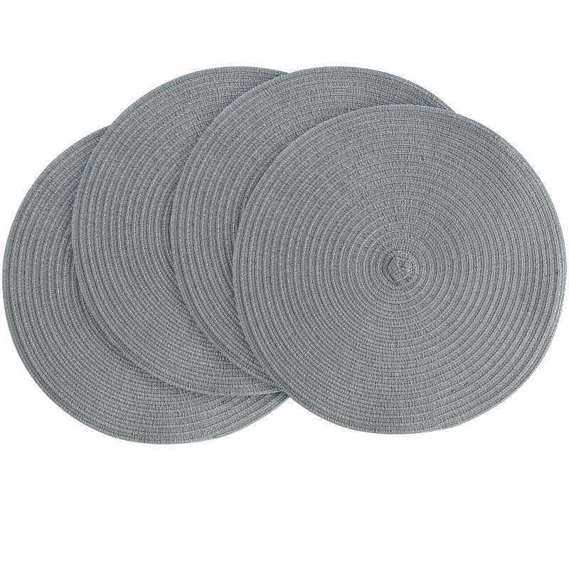 Floroom 15 Inch Round Braided Placemats Set of 4, Washable Heat Resistant Cotton Polyester Circle Place Mats for Kitchen Dining Table - Charcoal Grey - Image 1