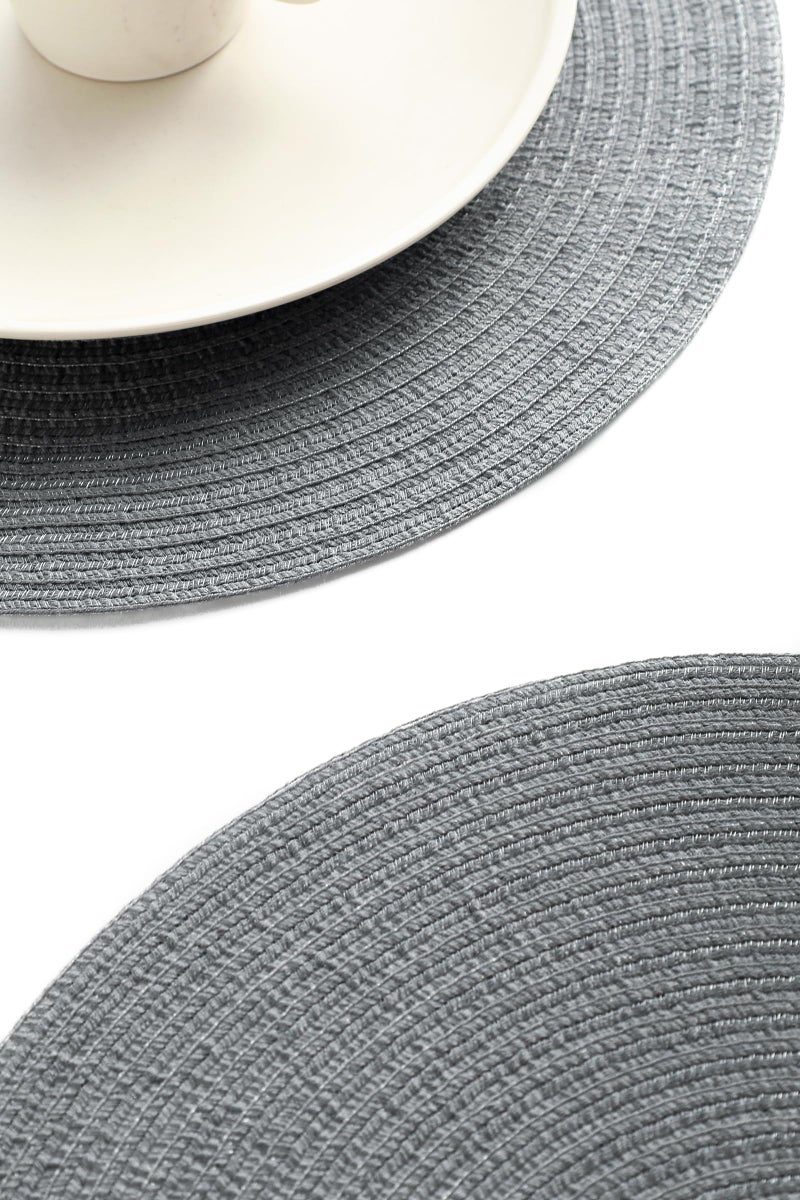 Floroom 15 Inch Round Braided Placemats Set of 4, Washable Heat Resistant Cotton Polyester Circle Place Mats for Kitchen Dining Table - Charcoal Grey - Image 5