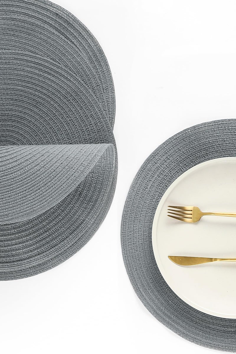 Floroom 15 Inch Round Braided Placemats Set of 4, Washable Heat Resistant Cotton Polyester Circle Place Mats for Kitchen Dining Table - Charcoal Grey - Image 2