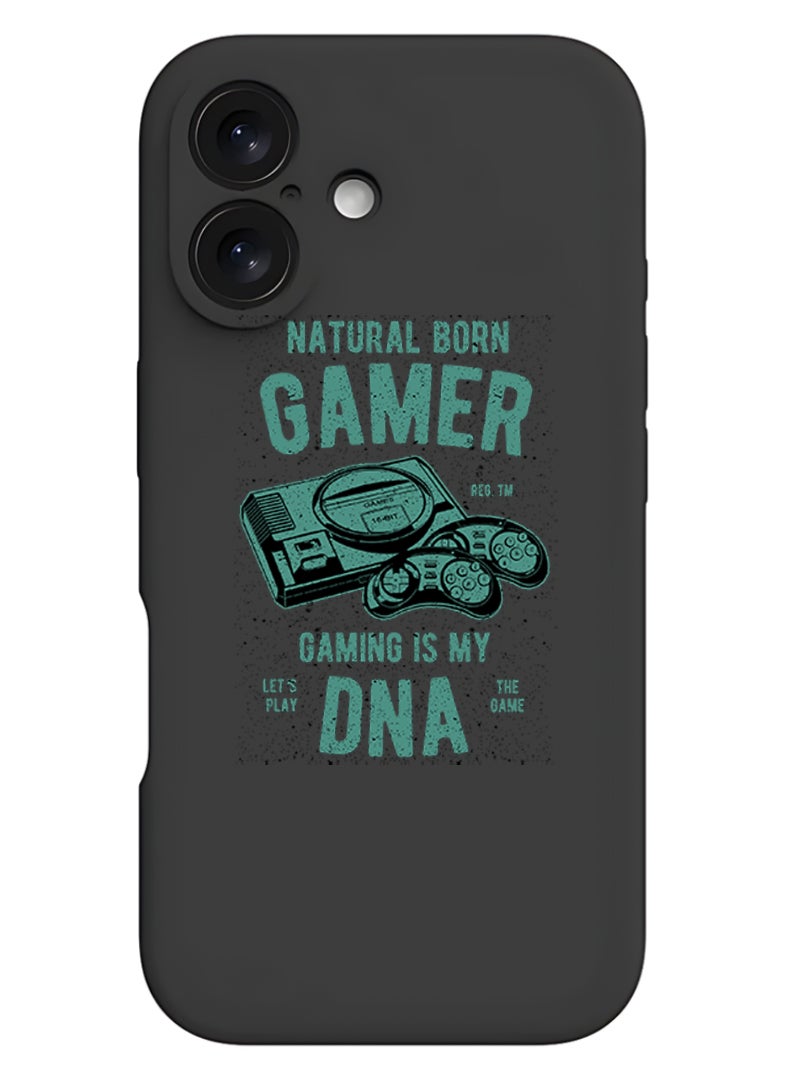 Theodor iPhone 16 Black Protective Slim Fit Case Liquid Silicone Cover with Full Body Protection Anti-Scratch Shockproof Case For iPhone - Natural born gamer - Image 1