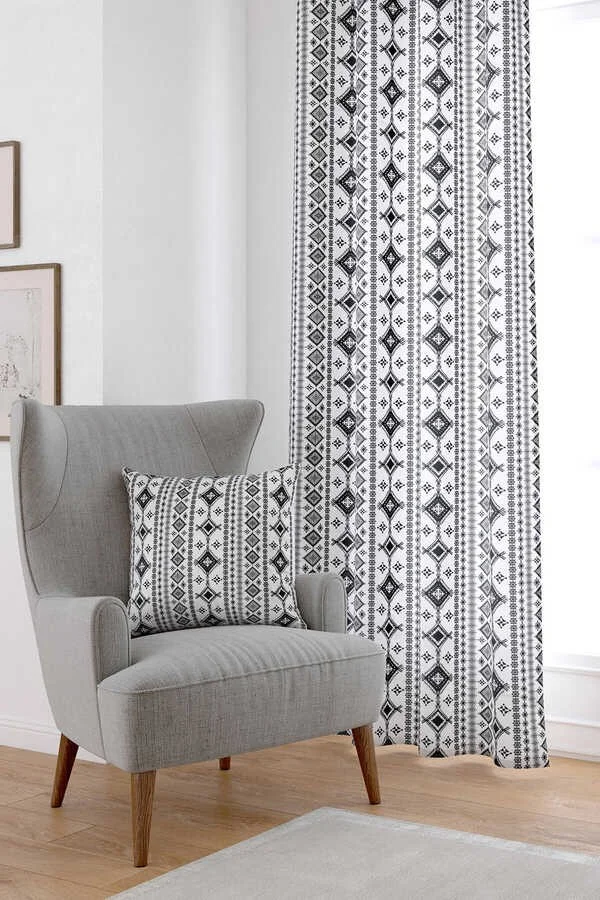 Cango Home Black and White Bohemian Digital Printed Curtain CGH501-PR