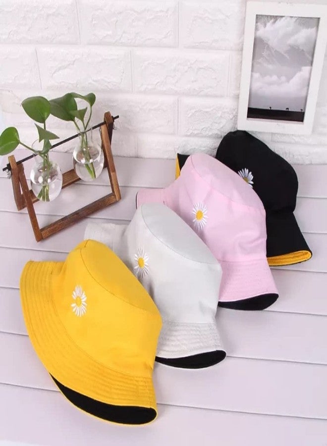 REFFER Butterfly Daisy Reversible Embroidered Foldable Cotton Bucket Hat for Women and Men hat, Bucket hat for Girls, Beach hat, Sun hat, Traveling hat (Reversible Black Mustard Pack of 1) - Image 5