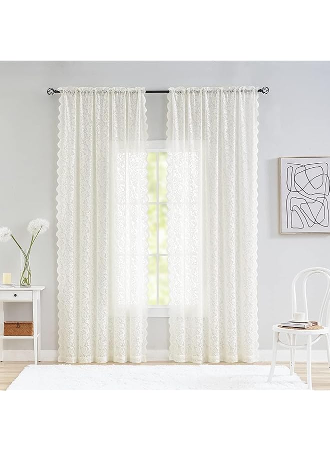 The Bros ستائر شيفون دانتيل كريمي 2 بانيل، بطول 78.7 بوصة، شفافة شبه، ستائر نافذة بجيب قضيب، بانيل ستائر دانتيل بطول إضافي، لغرفة النوم أو قبة السرير أو غرفة المعيشة، 55 عرض × 78 طول بوصة