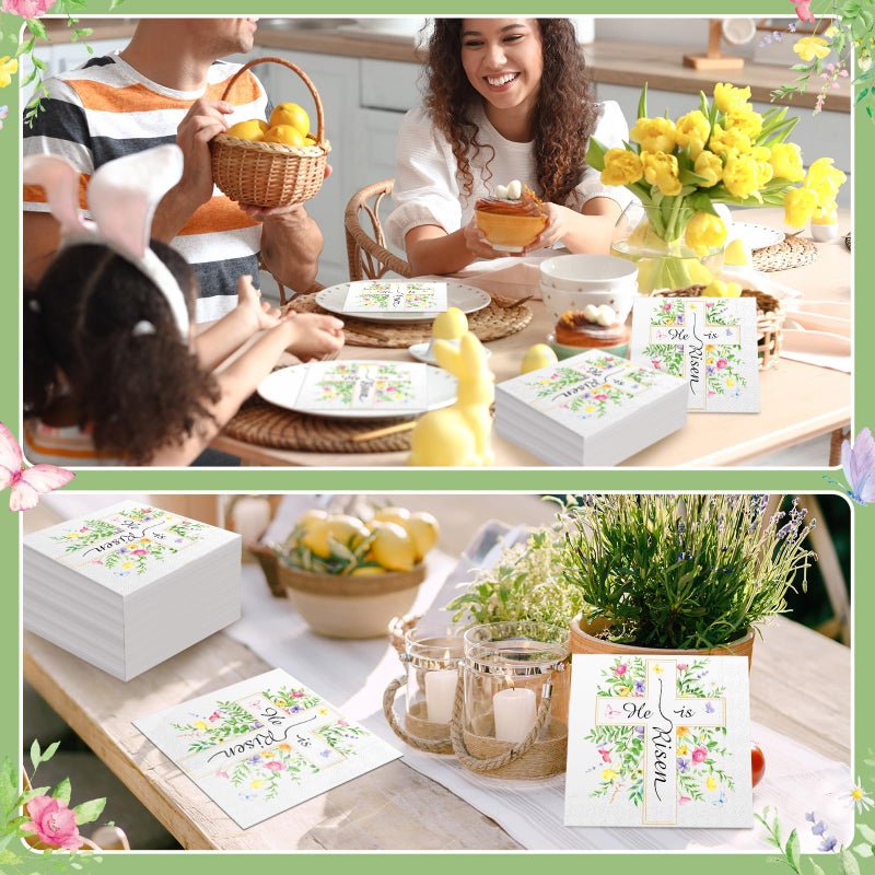 Frienda 60 Pcs Easter Paper Napkins He Is Risen Disposable Luncheon Napkins Floral Butterfly Dinner Paper Hand Towels Decorative Dessert Guest Towels for Home Table Party Supplies, 6.5 x 6.5 Inch - Image 5