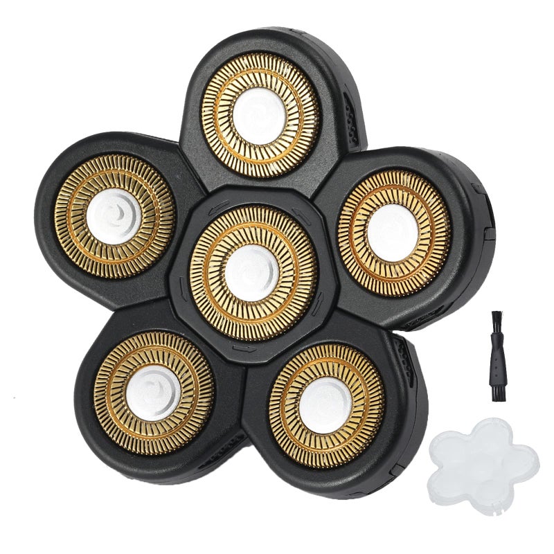 Auruveby 6 Blades Electric Shaver Replacement Heads Upgrade Razor Shaver Replaceable Floating Blades Wet and Dry for Bald and Face (Gold) - Image 1