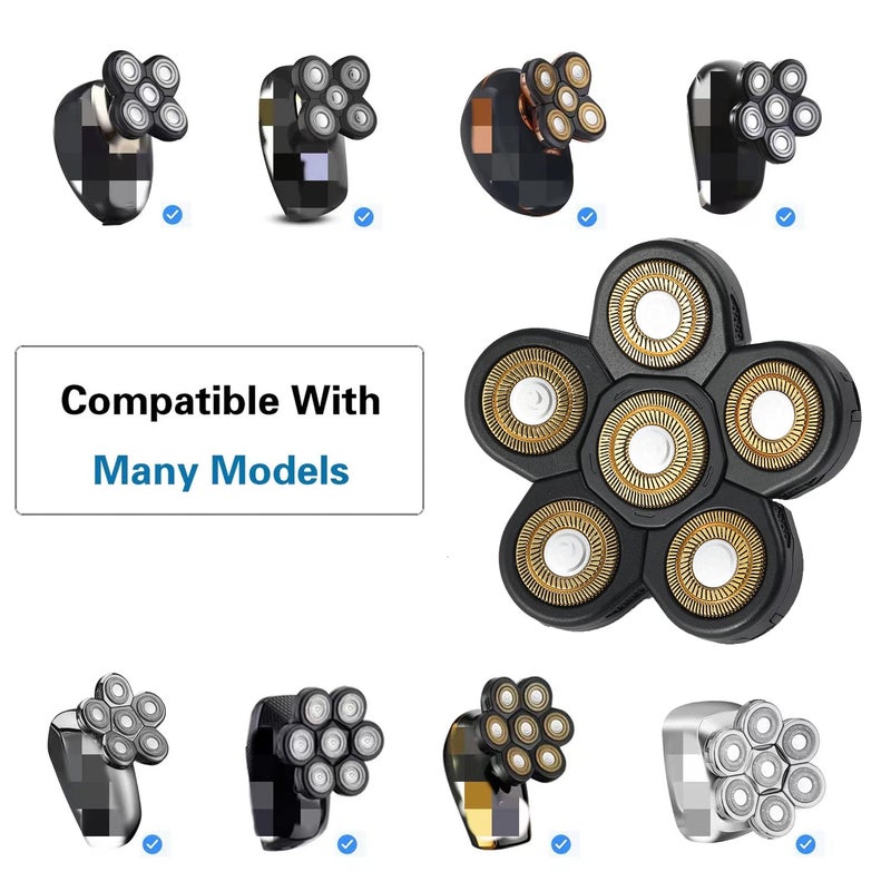 Auruveby 6 Blades Electric Shaver Replacement Heads Upgrade Razor Shaver Replaceable Floating Blades Wet and Dry for Bald and Face (Gold) - Image 3