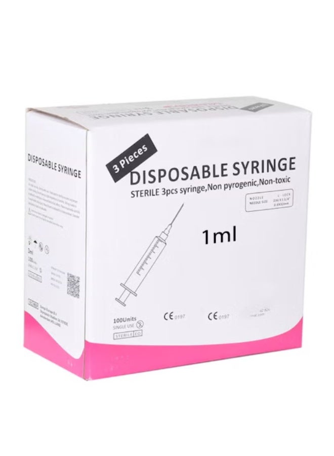 100 قطعة من محاقن لور الانزلاقية، 1 مل، 26G × 1/2 بوصة (0.45 × 13 مم)