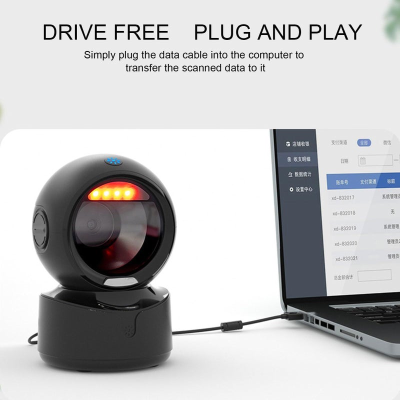 No Brand Desktop Barcode Scanner Automatic Sensing Directional 1D 2D QR Code Reader USB Wired Hands Free For Retail Warehouse Inventory Management Black - Image 5