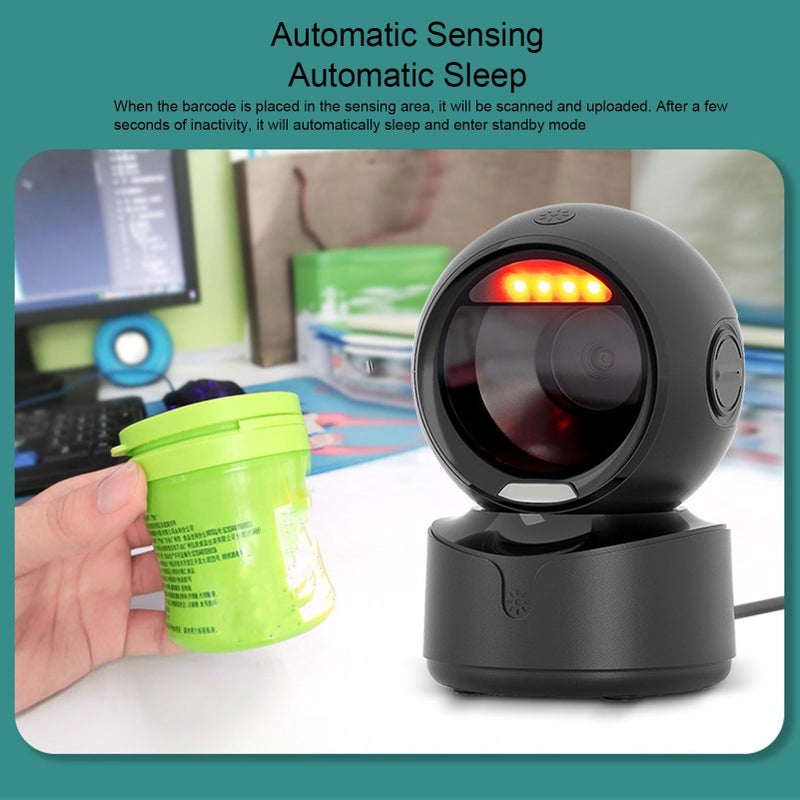 No Brand Desktop Barcode Scanner Automatic Sensing Directional 1D 2D QR Code Reader USB Wired Hands Free For Retail Warehouse Inventory Management Black - Image 3