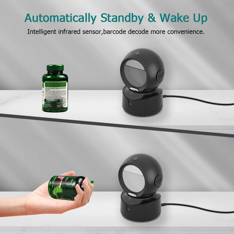 No Brand Desktop Barcode Scanner Automatic Sensing Directional 1D 2D QR Code Reader USB Wired Hands Free For Retail Warehouse Inventory Management Black - Image 4