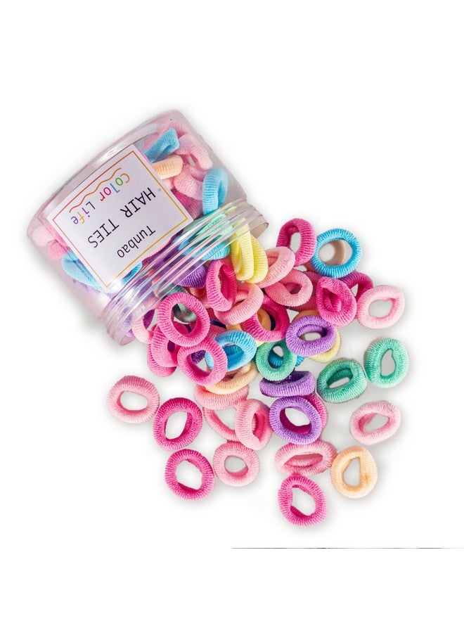 Tunbao 100 Psc Baby Hair Ties,Soft Cotton Toddler Hair Ties,Small Seamless Hair Ties for Little Girls and Kids,Multicolor Hair Elastics Ponytail Holders - Image 2