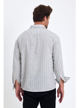 Cool Tarz Cool Style Men's Classic Fit Regular Cut Long Sleeve Cotton Linen Texture Folded Sleeve Striped Shirt  - Image 4