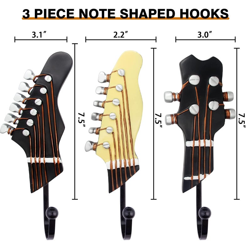 KUNGYO Vintage Guitar Shaped Decorative Hooks Rack Hangers for Hanging Clothes Coats Towels Keys Hats Metal Resin Hooks Wall Mounted Heavy Duty (3-Pack) (Guitar Hook-A) - Image 2