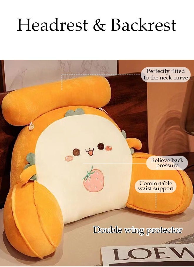 Husband Pillow Backrest with Arms Adult Reading Pillow Shredded Memory Foam, Ultra-Comfy Removable Microplush Cover and  Detachable Neck Roll Unmatched Support Bed Rest Sit Up Pillow