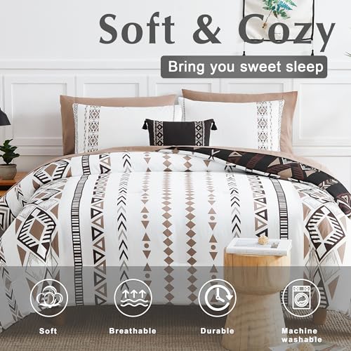 Geniospin Queen Comforter Set - 7 Pieces Bedding Set, Boho Bed in A Bag, Lightweight Soft Aztec Bedding, All Season Bed Comforter Set with Sheets, Pillowcases & Shams - Image 3