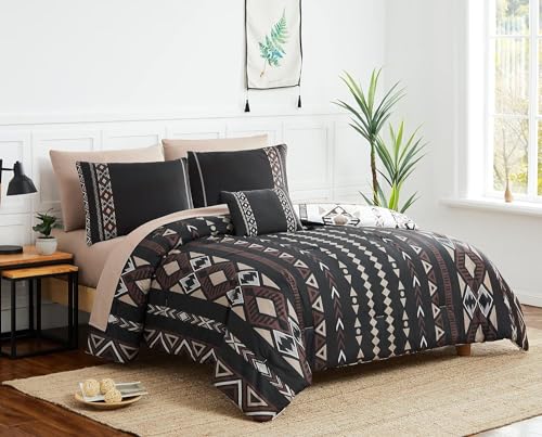 Geniospin Queen Comforter Set - 7 Pieces Bedding Set, Boho Bed in A Bag, Lightweight Soft Aztec Bedding, All Season Bed Comforter Set with Sheets, Pillowcases & Shams - Image 4