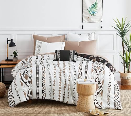 Geniospin Queen Comforter Set - 7 Pieces Bedding Set, Boho Bed in A Bag, Lightweight Soft Aztec Bedding, All Season Bed Comforter Set with Sheets, Pillowcases & Shams - Image 1