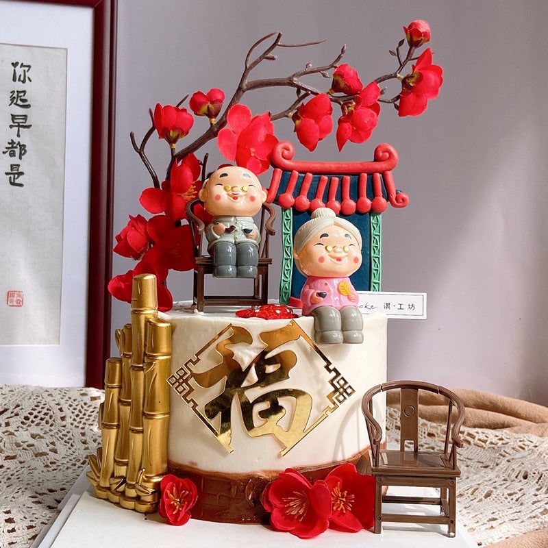 Chinese Style Nostalgic Style Father'S Day Men Elder Small Teapot Teacup Taishi Chair Birthday Cake Decoration Ornaments - Image 5