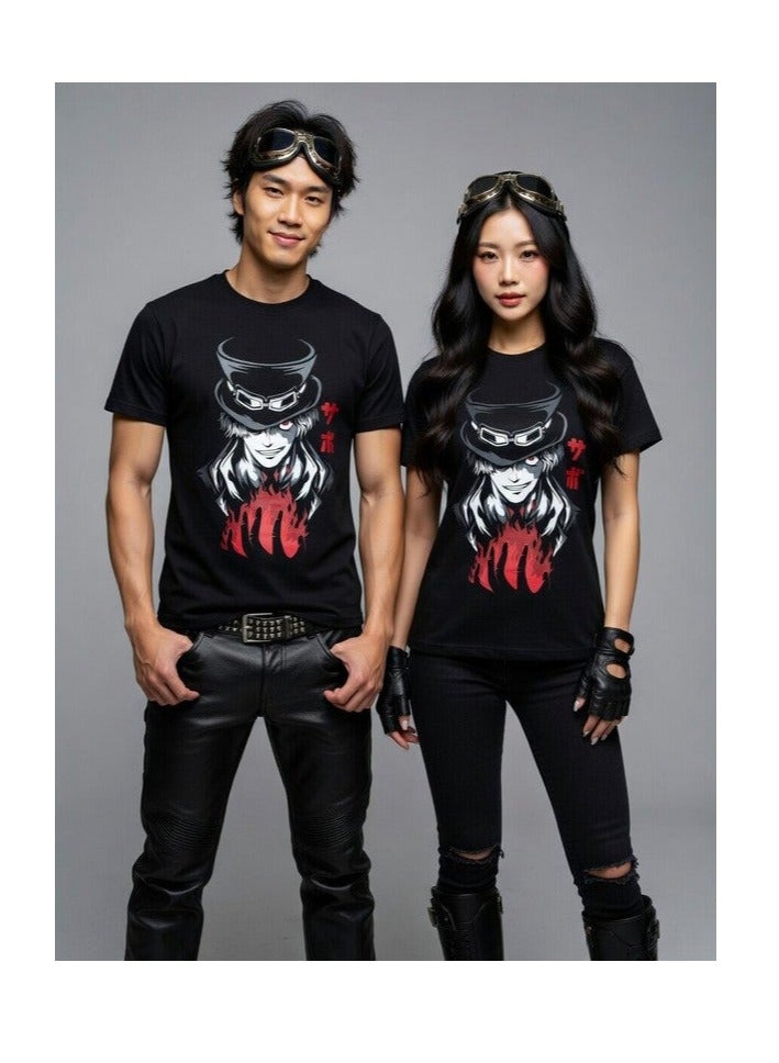 Dirty Lizard 1pc Unisex black t-shirt with Anime print 100% cotton 18 - Image 1