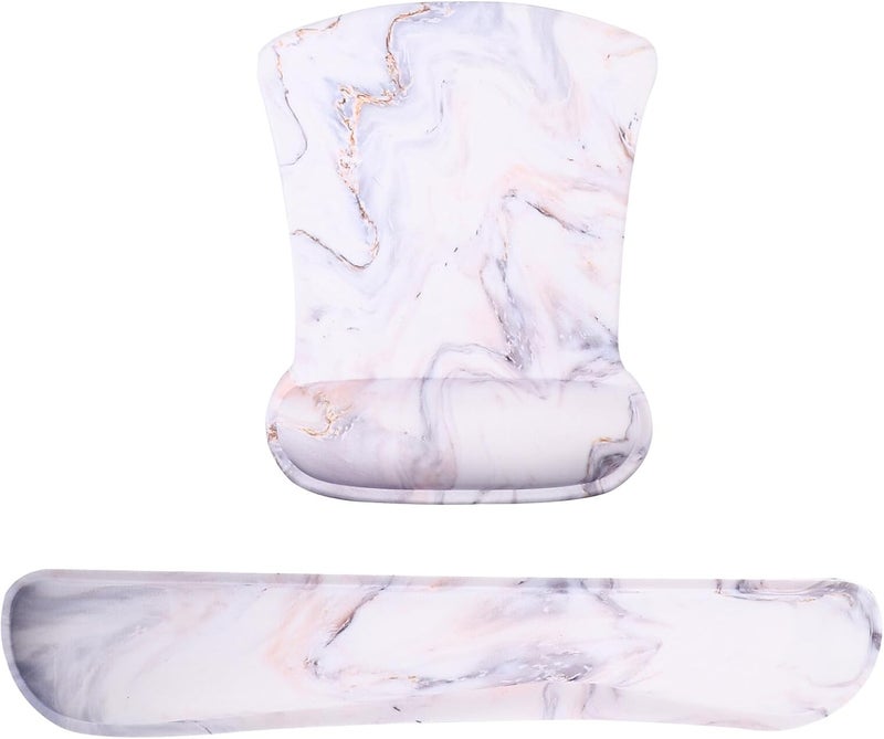 Marble Pattern Memory Foam Mouse Pad and Keyboard Wrist Rest Set 2pcs, Ergonomic Wrist Support for Relief, Non-Slip Desk Accessory for Home Office Use - Image 1