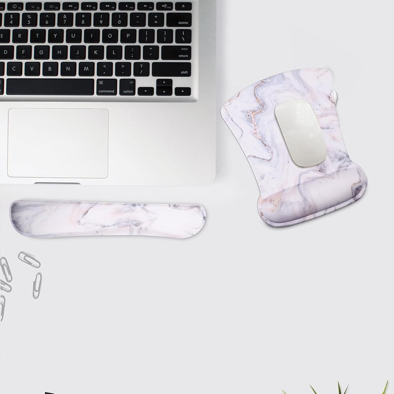 Marble Pattern Memory Foam Mouse Pad and Keyboard Wrist Rest Set 2pcs, Ergonomic Wrist Support for Relief, Non-Slip Desk Accessory for Home Office Use - Image 5