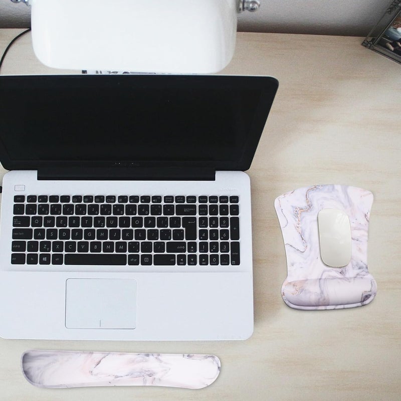 Marble Pattern Memory Foam Mouse Pad and Keyboard Wrist Rest Set 2pcs, Ergonomic Wrist Support for Relief, Non-Slip Desk Accessory for Home Office Use - Image 3