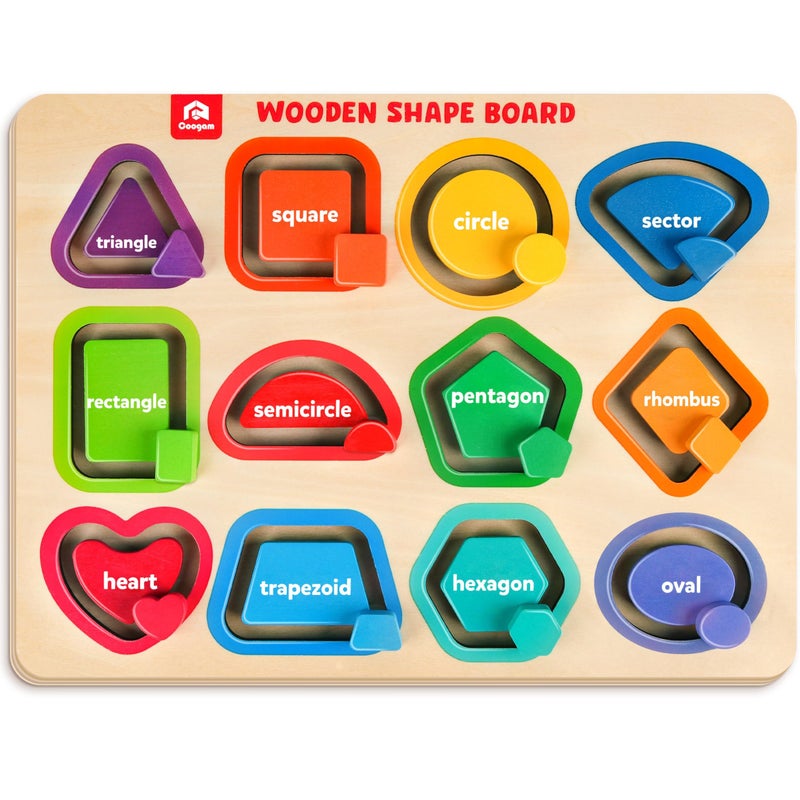 Coogam Wooden Color Shape Puzzle Board for Toddlers Movable Sorting and Stacking Montessori Peg Board Matching Game Activities Fine Motor Educational Learning Toys for Kids 3 4 5 Year Old - Image 3