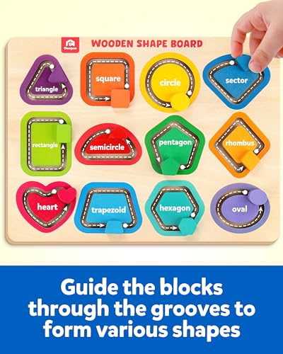 Coogam Wooden Color Shape Puzzle Board for Toddlers Movable Sorting and Stacking Montessori Peg Board Matching Game Activities Fine Motor Educational Learning Toys for Kids 3 4 5 Year Old - Image 5