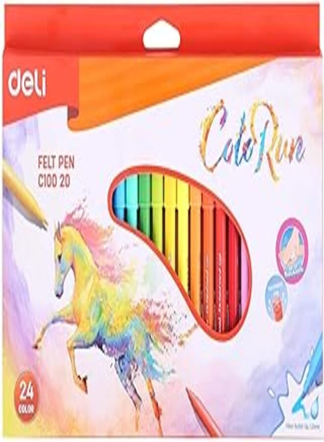 Deli C100 20 Felt Pen Washable Colors Pack Of 24 Colors 1.0 mm - Multicolor