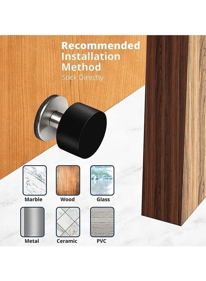 والالا سدادات باب مكونة من قطعتين مع ملصقات إضافية، سدادات أبواب ذاتية اللصق مع مصد مطاطي أسود وجسم من الفولاذ المقاوم للصدأ، مقبض باب عالي التحمل وواقي جداري لتخميد الصوت للاستخدام في المنزل والمكتب - Image 3