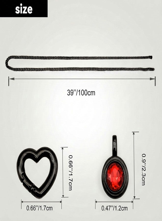 EverGlimp Heart Slip Chain Necklace for Women, 39 Inch Cuban Chain, Removable Heart O-Ring, Crystal Pendant, Adjustable Stainless Steel Y-Necklace (Black-Red) - Image 5