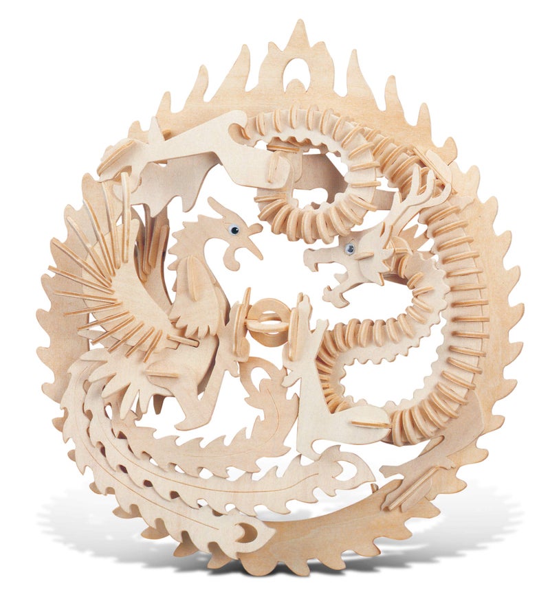 Puzzled Lucky Dragon and Phoenix Wooden 3D Puzzle Wooden Dragon and Phoenix Puzzle Toy Educational DIY Phoenix and Dragon Puzzle 3D Wooden Puzzle Model Kits to Build and Paint with 147 Pieces Pack - Image 3