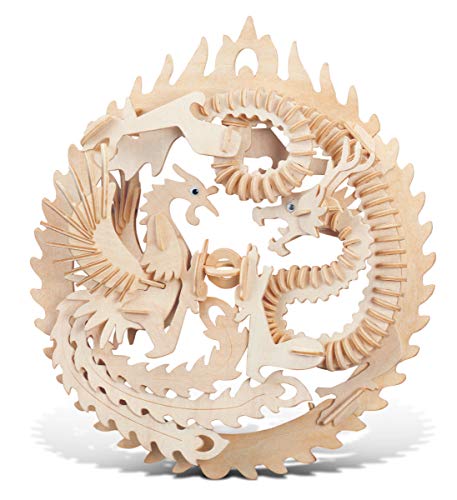 Puzzled Lucky Dragon and Phoenix Wooden 3D Puzzle Wooden Dragon and Phoenix Puzzle Toy Educational DIY Phoenix and Dragon Puzzle 3D Wooden Puzzle Model Kits to Build and Paint with 147 Pieces Pack - Image 1