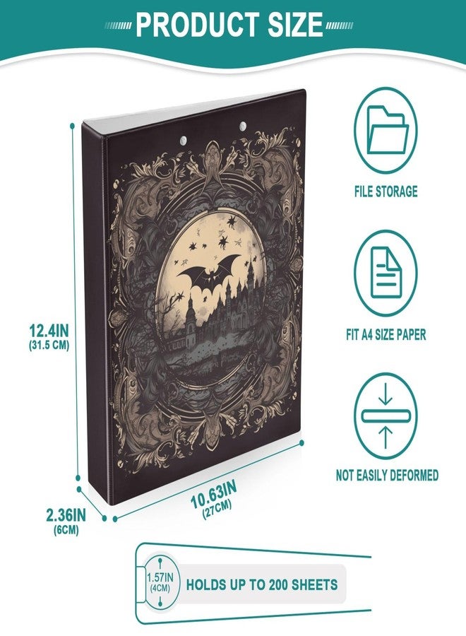 JUNZAN Retro Bats Goth Castle Black Three Rings Binder 1-1/2 Inch Notebook Binders with Interior Pockets 1/2 Pack School Binders 200 Sheets - Image 4