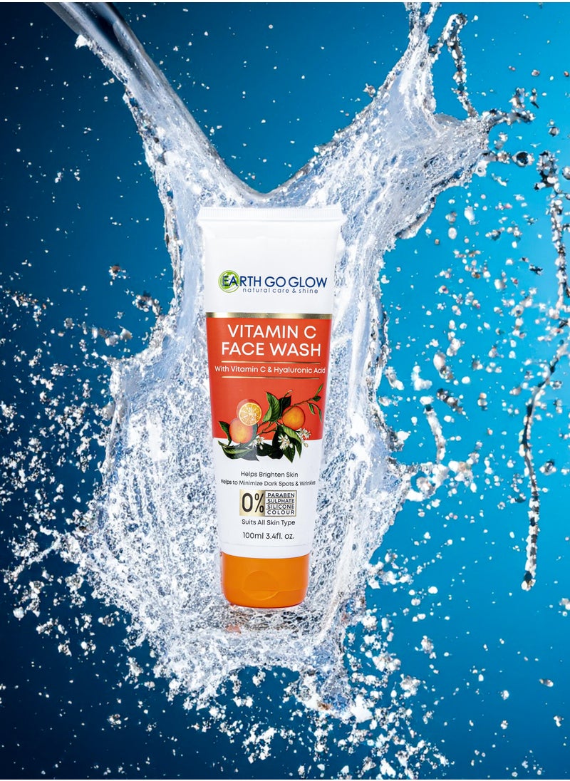 EARTH GO GLOW - Brightening Vitamin C Face Wash - Reduces Pigmentation & Dark Spots | Cleanses & Moisturizes | Enriched with Hyaluronic Acid & Licorice Extracts - 100ml - Image 1
