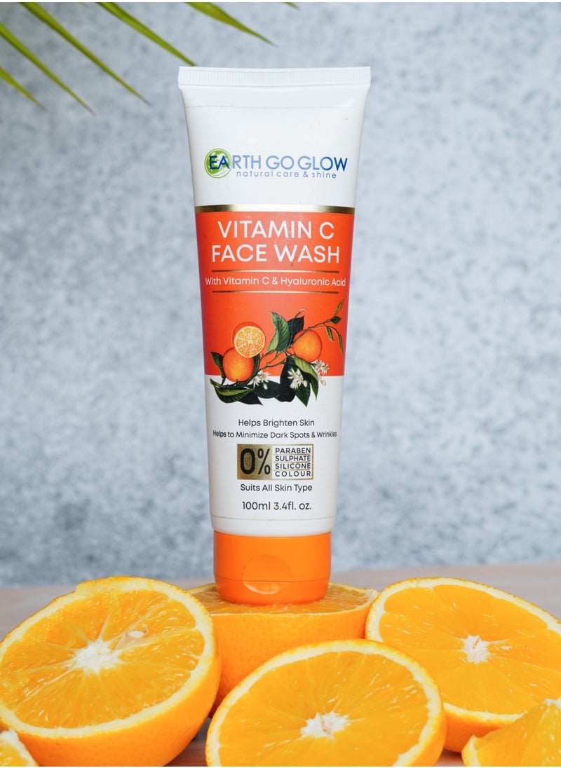 EARTH GO GLOW - Brightening Vitamin C Face Wash - Reduces Pigmentation & Dark Spots | Cleanses & Moisturizes | Enriched with Hyaluronic Acid & Licorice Extracts - 100ml - Image 1