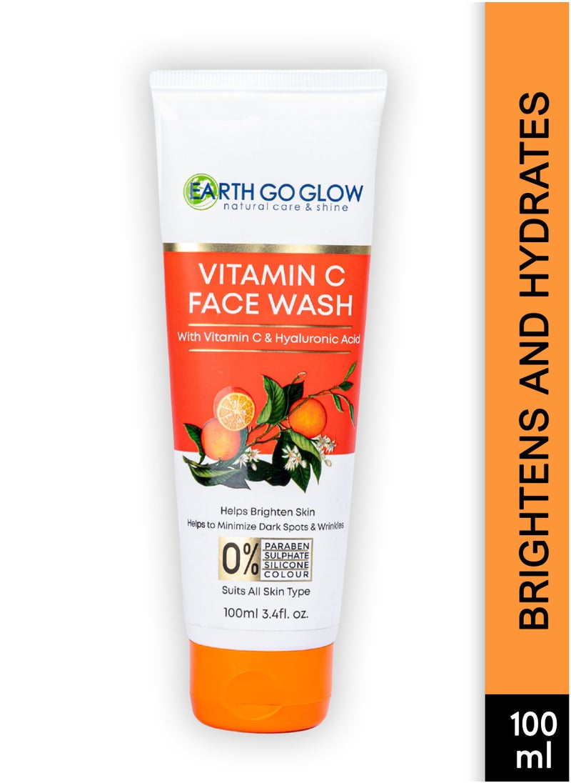 EARTH GO GLOW - Brightening Vitamin C Face Wash - Reduces Pigmentation & Dark Spots | Cleanses & Moisturizes | Enriched with Hyaluronic Acid & Licorice Extracts - 100ml - Image 1