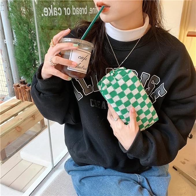 KOTORA 3 Pieces Makeup Bag Large Small Checkered Cosmetic Bag Capacity Canvas Travel Toiletry Bag Organizer Cute Makeup Brushes Aesthetic Accessories Storage Bag for Women Green - Image 3