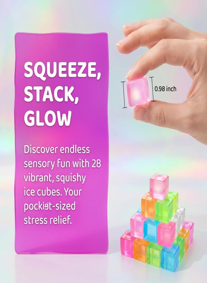Kingyao 28 Pcs Ice Cube Glow in The Dark, Squishy Fidget for Adults Mini Squishies Stress Ball Sensory Anxiety Relief Fidgets Goodie Bag Stuffers Classroom Prizes - Image 3