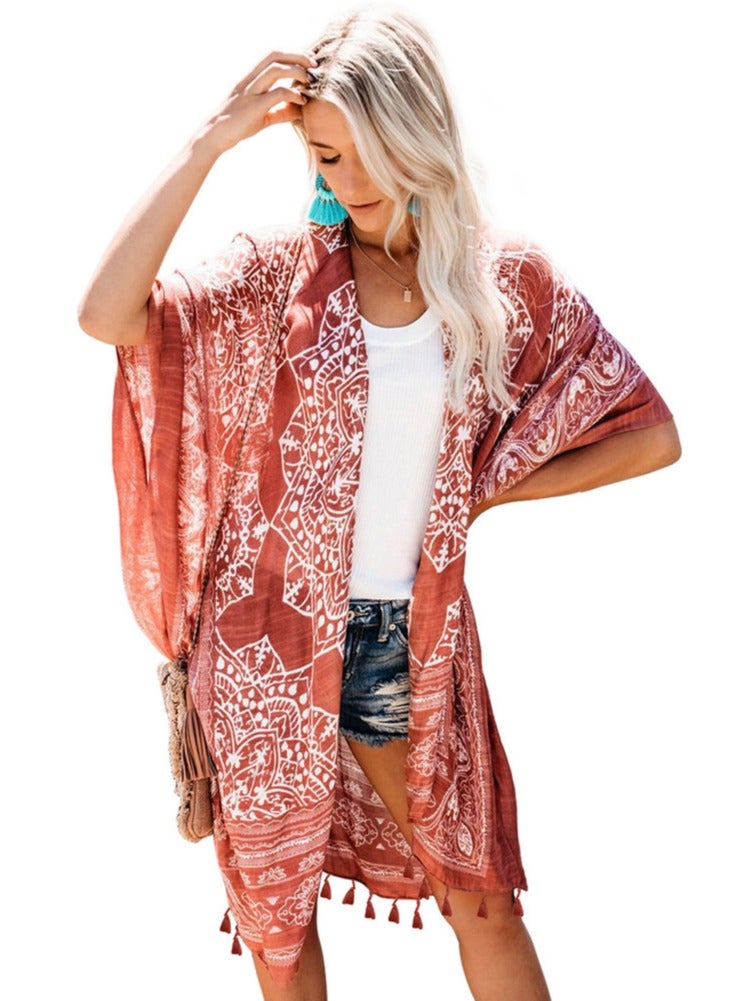 Ladies Resort Print Loose Pocket Jacket - Image 1